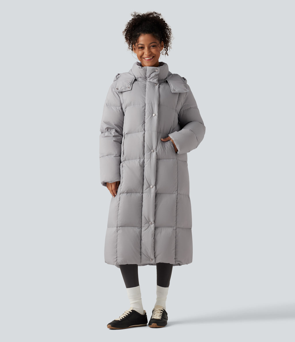 Hooded Long Sleeve Longline Casual Down Jacket with Pockets — Glacier Gray — view 4
