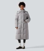 Hooded Long Sleeve Longline Casual Down Jacket with Pockets — Glacier Gray — view 4