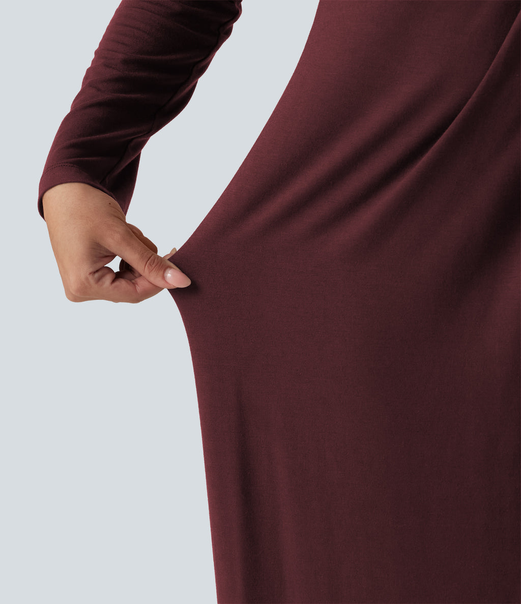 V Neck Long Sleeve Asymmetric Work Midi Dress — Port Royale — view 5