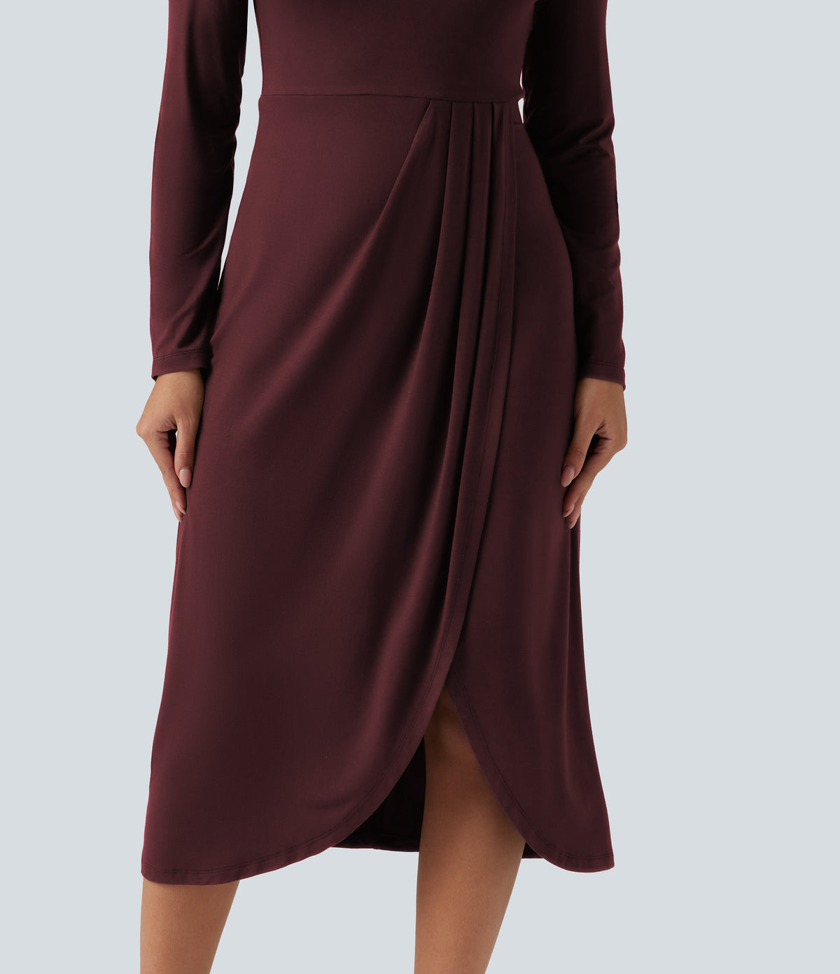 V Neck Long Sleeve Asymmetric Work Midi Dress — Port Royale — view 4