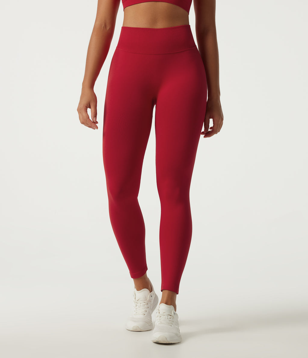High Waisted Seamless Flow Yoga Leggings — Savvy Red — view 3