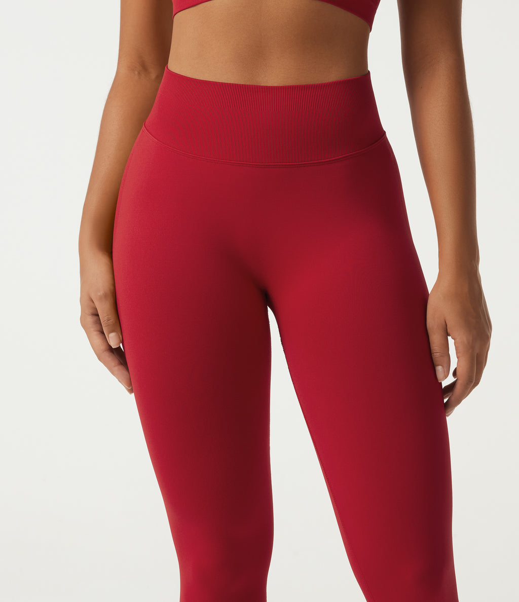 High Waisted Seamless Flow Yoga Leggings — Savvy Red — view 5