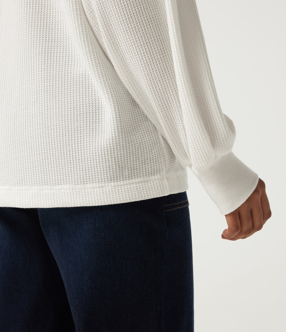 Henley Neck Long Sleeve Waffle Casual Top — White — view 6