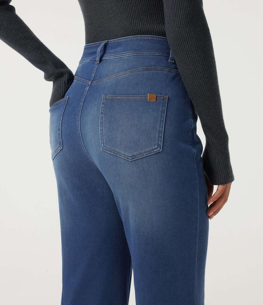 High Waisted Bootcut Casual Cotton Jeans with Pockets — Estate Blue Denim — view 5