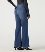 High Waisted Bootcut Casual Cotton Jeans with Pockets — Estate Blue Denim — view 2