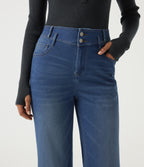 High Waisted Bootcut Casual Cotton Jeans with Pockets — Estate Blue Denim — view 4
