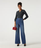 High Waisted Bootcut Casual Cotton Jeans with Pockets — Estate Blue Denim — view 7