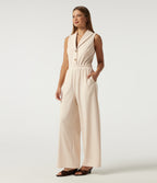 Lapel Collar Sleeveless Straight Leg Work Jumpsuit with Pockets - Edition — Arctic Wolf — view 3