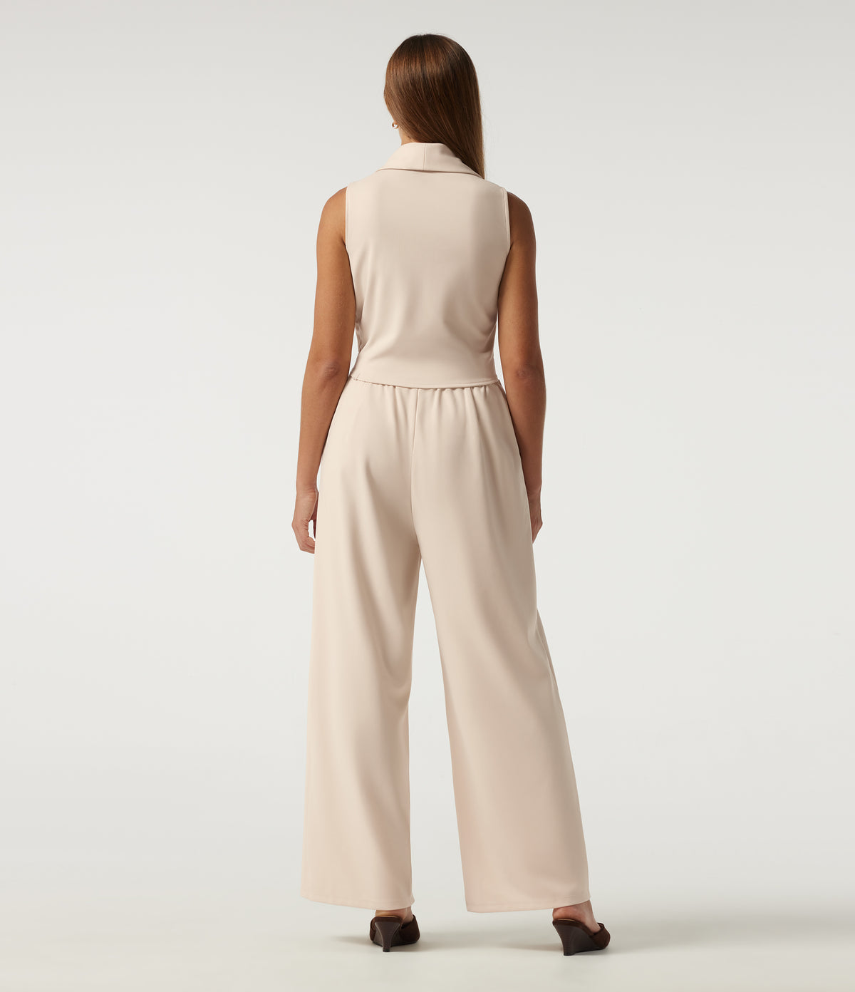 Lapel Collar Sleeveless Straight Leg Work Jumpsuit with Pockets - Edition — Arctic Wolf — view 2