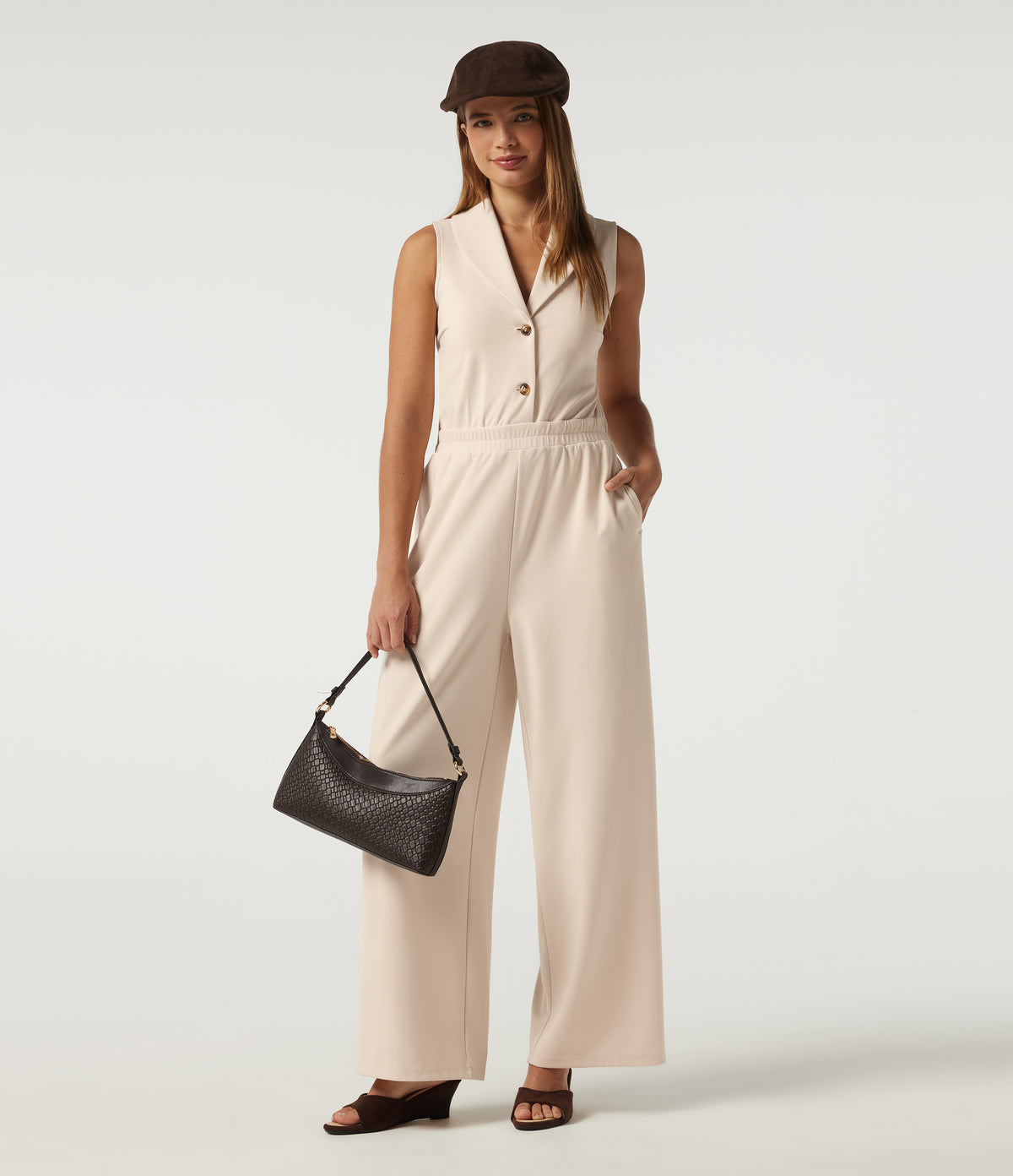 Lapel Collar Sleeveless Straight Leg Work Jumpsuit with Pockets - Edition — Arctic Wolf — view 6