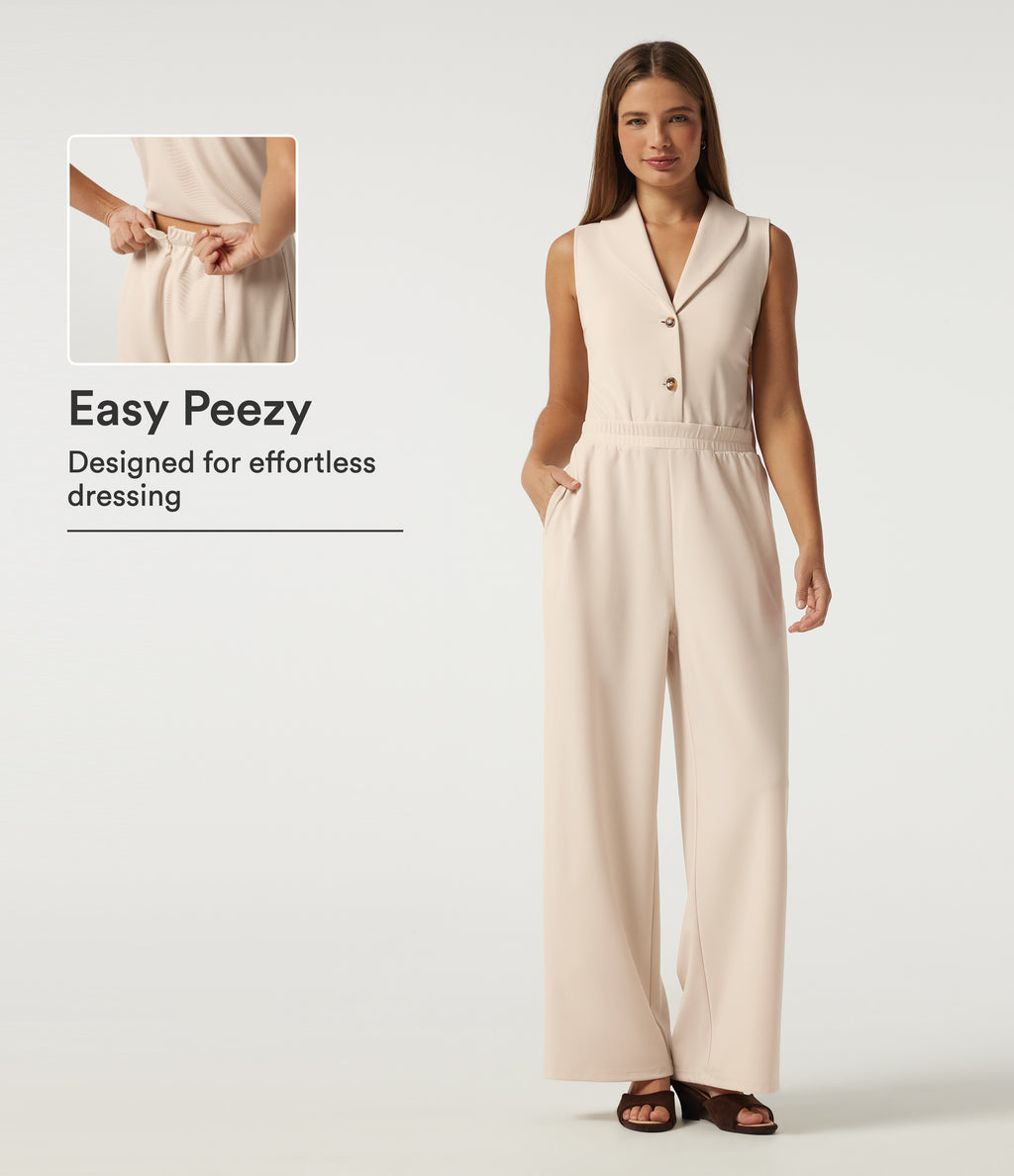 Lapel Collar Sleeveless Straight Leg Work Jumpsuit with Pockets - Edition — Arctic Wolf — view 1