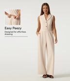 Lapel Collar Sleeveless Straight Leg Work Jumpsuit with Pockets - Edition — Arctic Wolf — view 1