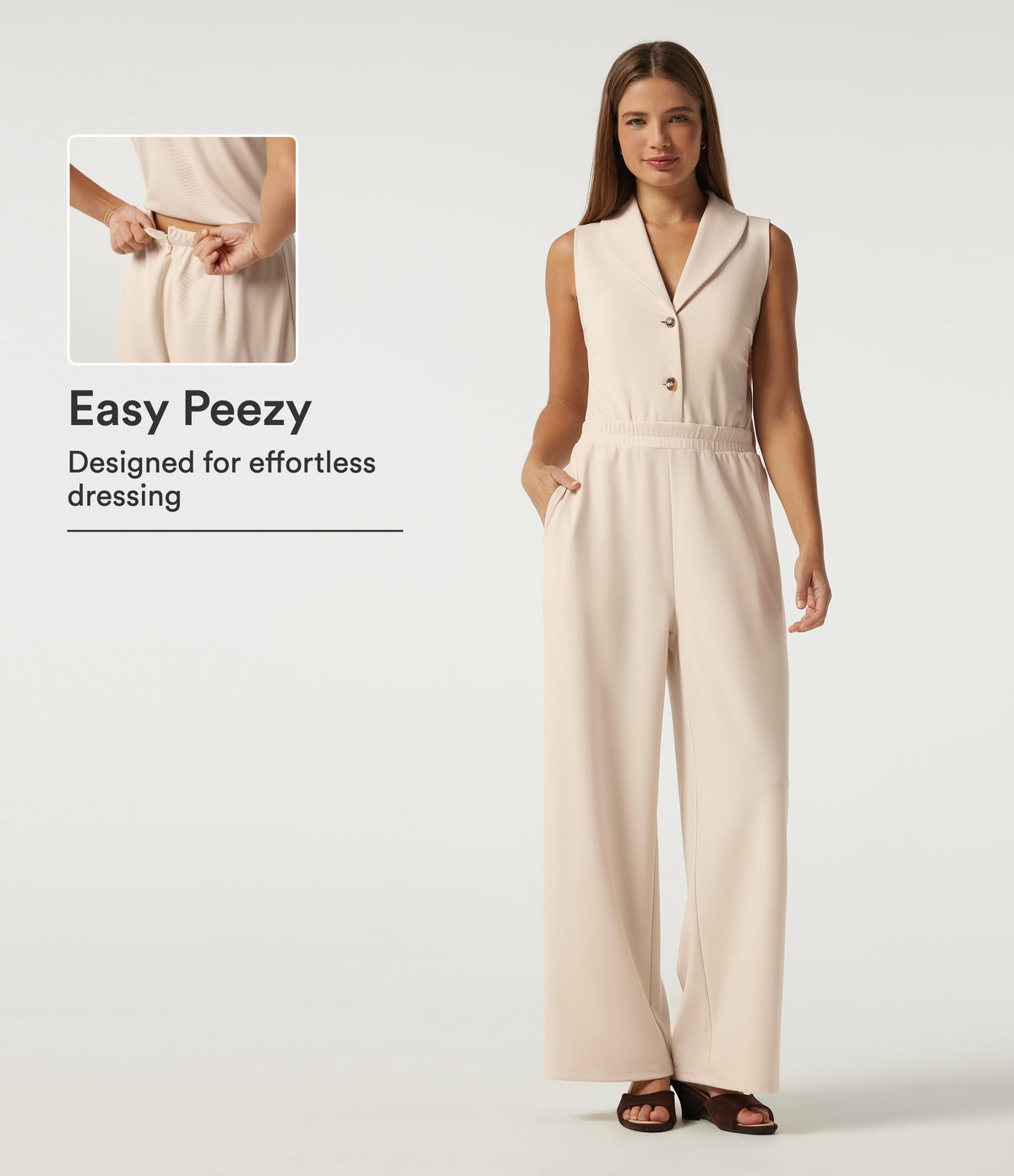 Lapel Collar Sleeveless Straight Leg Work Jumpsuit with Pockets - Edition — Arctic Wolf — view 1