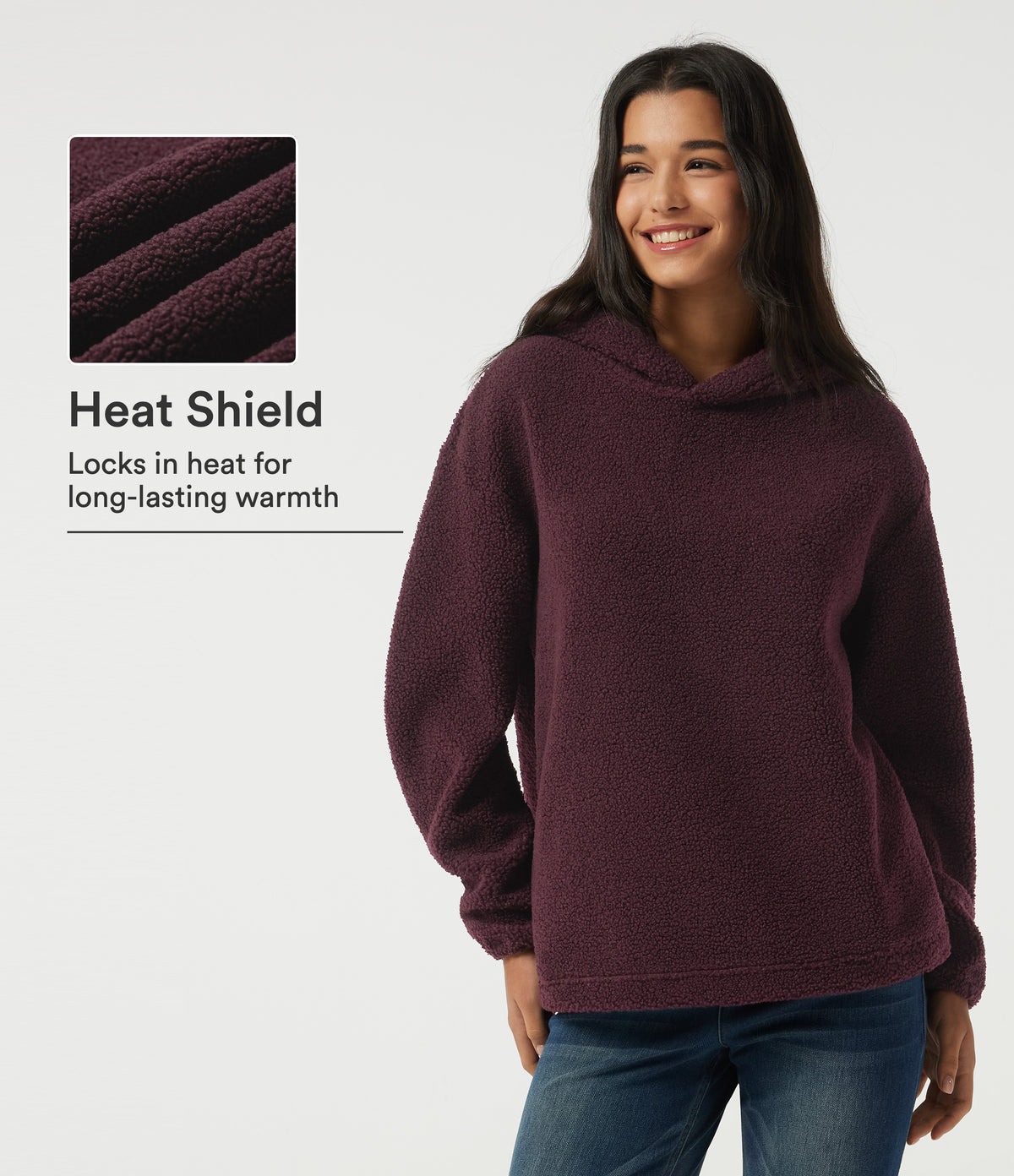 Hooded Long Sleeve Fleece Casual Sweatshirt with Pockets — Blackcurrant — view 1
