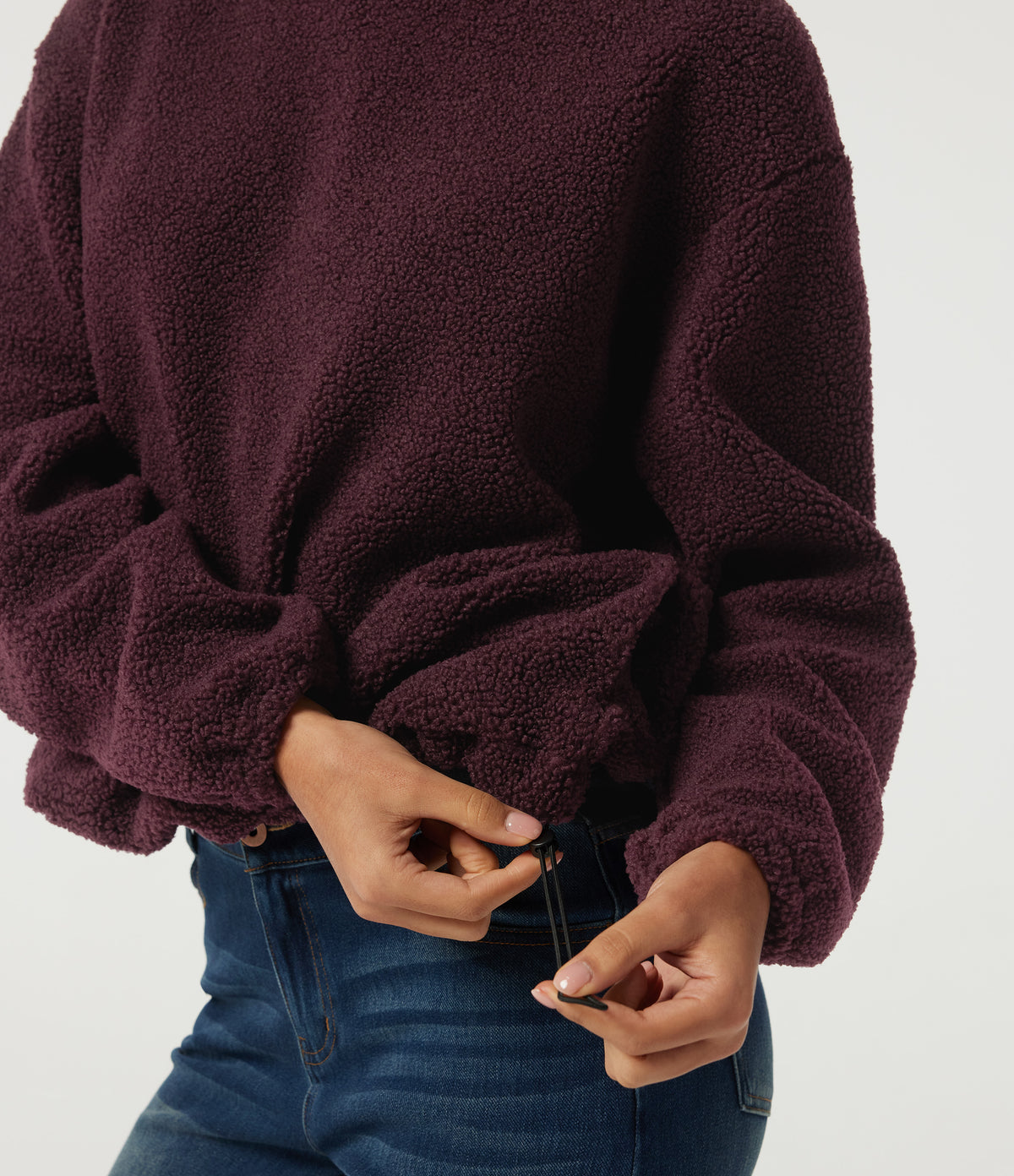 Hooded Long Sleeve Fleece Casual Sweatshirt with Pockets — Blackcurrant — view 7