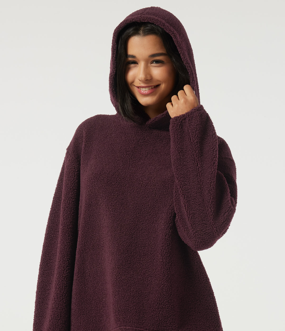 Hooded Long Sleeve Fleece Casual Sweatshirt with Pockets — Blackcurrant — view 4