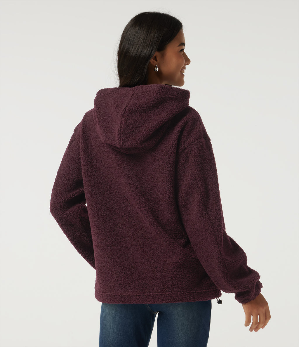 Hooded Long Sleeve Fleece Casual Sweatshirt with Pockets — Blackcurrant — view 2