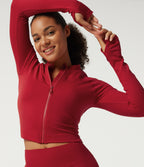 OneForm Seamless Flow Long Sleeve Curved Hem Workout Jacket with Thumbholes — Savvy Red — view 6