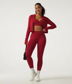 OneForm Seamless Flow Long Sleeve Curved Hem Workout Jacket with Thumbholes — Savvy Red — view 4