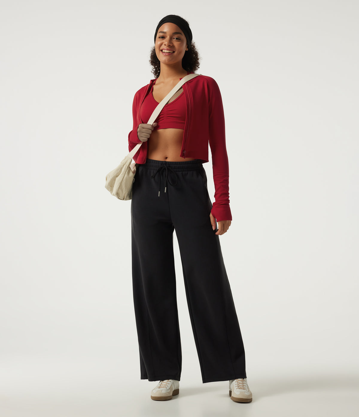 OneForm Seamless Flow Long Sleeve Curved Hem Workout Jacket with Thumbholes — Savvy Red — view 7