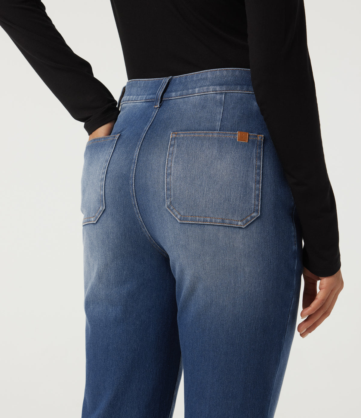 Mid Rise Straight Leg Casual Cotton Jeans with Pockets — Baja Blue Denim — view 5