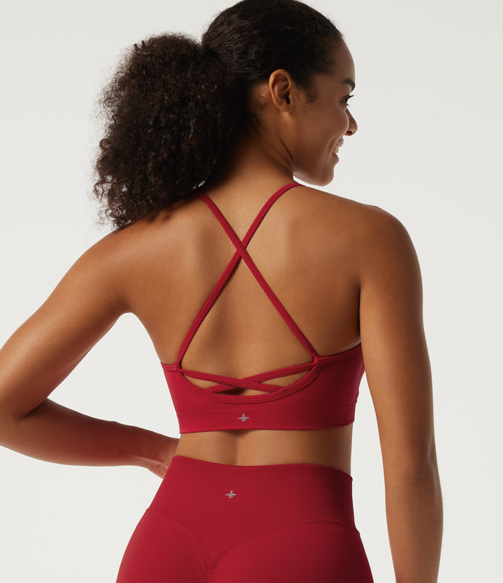 OneForm Seamless Flow Low Support Sweetheart Neck Built-in Bra Yoga Sports Bra — Savvy Red — view 1