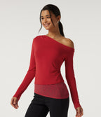 One Shoulder Long Sleeve Slim Ruched Contrast Lace Asymmetric Casual Top — Rubicondo — view 3