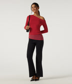 One Shoulder Long Sleeve Slim Ruched Contrast Lace Asymmetric Casual Top — Rubicondo — view 8