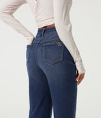 High Waisted Straight Leg Casual Cotton Jeans with Pockets — Tide Blue Denim — view 5