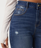 High Waisted Straight Leg Casual Cotton Jeans with Pockets — Tide Blue Denim — view 6