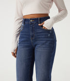 High Waisted Straight Leg Casual Cotton Jeans with Pockets — Tide Blue Denim — view 4