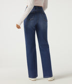 High Waisted Straight Leg Casual Cotton Jeans with Pockets — Tide Blue Denim — view 2