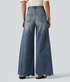 High Waisted Casual Cotton Flare Jeans with Pockets — Tide Blue Denim — view 2