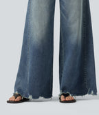 High Waisted Casual Cotton Flare Jeans with Pockets — Tide Blue Denim — view 6
