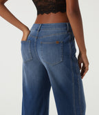 Mid Rise Straight Leg Casual Cotton Jeans with Pockets — Tide Blue Denim — view 5