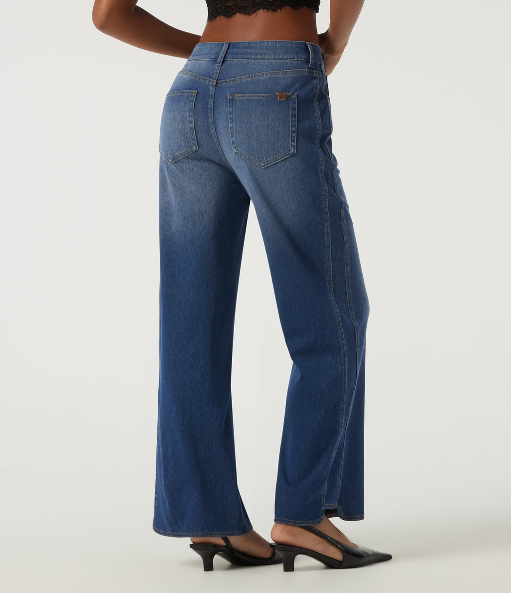 Mid Rise Straight Leg Casual Cotton Jeans with Pockets — Tide Blue Denim — view 2
