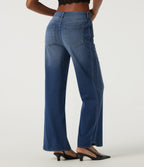 Mid Rise Straight Leg Casual Cotton Jeans with Pockets — Tide Blue Denim — view 2