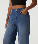 Mid Rise Straight Leg Casual Cotton Jeans with Pockets — Tide Blue Denim — view 4