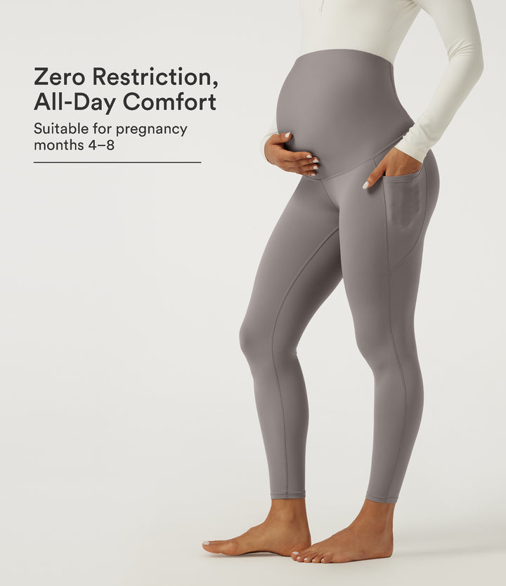 Super High Waisted Skinny Yoga Maternity 7/8 Leggings with Pockets — Steel Gray — view 1