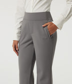 High Waisted Flare Fleece Work Trousers with Pockets — Silent Storm — view 6