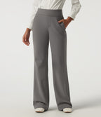 High Waisted Flare Fleece Work Trousers with Pockets — Silent Storm — view 4