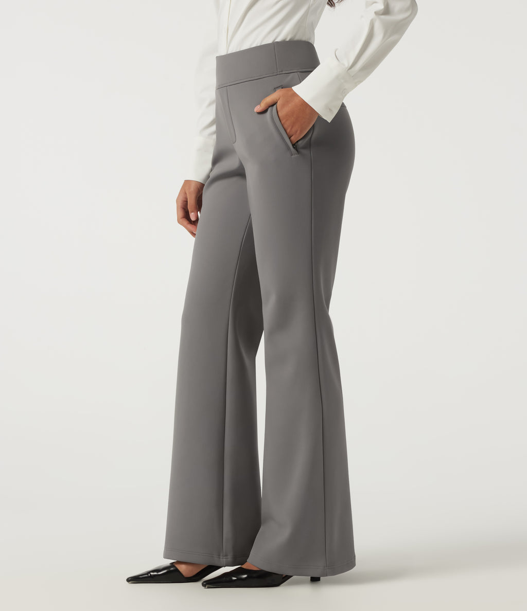 High Waisted Flare Fleece Work Trousers with Pockets — Silent Storm — view 3