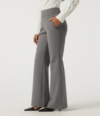 High Waisted Flare Fleece Work Trousers with Pockets — Silent Storm — view 3