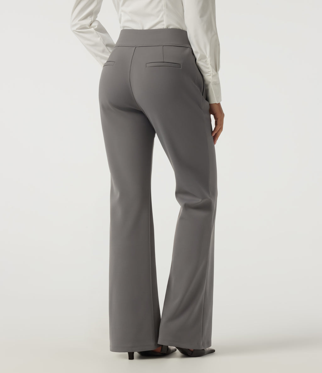 High Waisted Flare Fleece Work Trousers with Pockets — Silent Storm — view 2