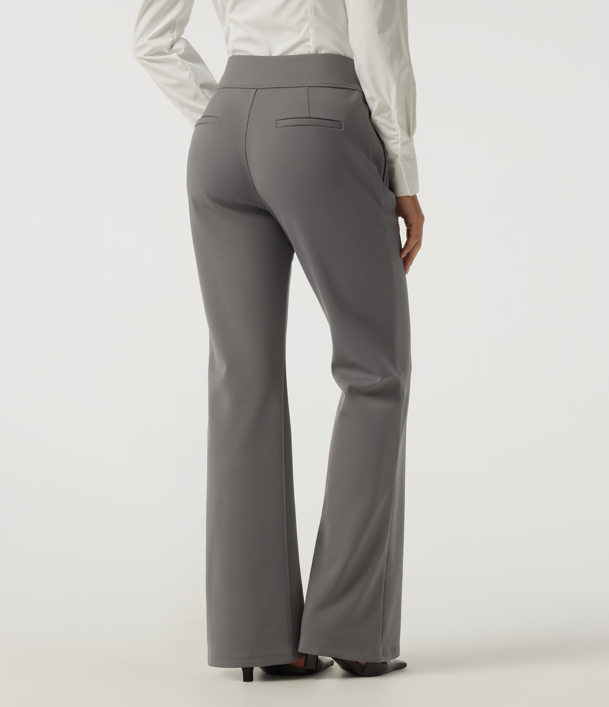 High Waisted Flare Fleece Work Trousers with Pockets — Silent Storm — view 2