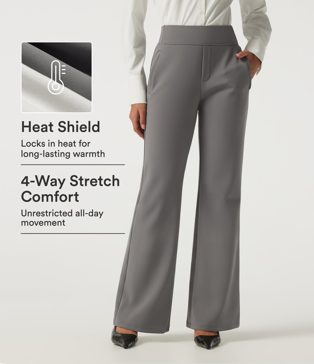 High Waisted Flare Fleece Work Trousers with Pockets — Silent Storm — view 1