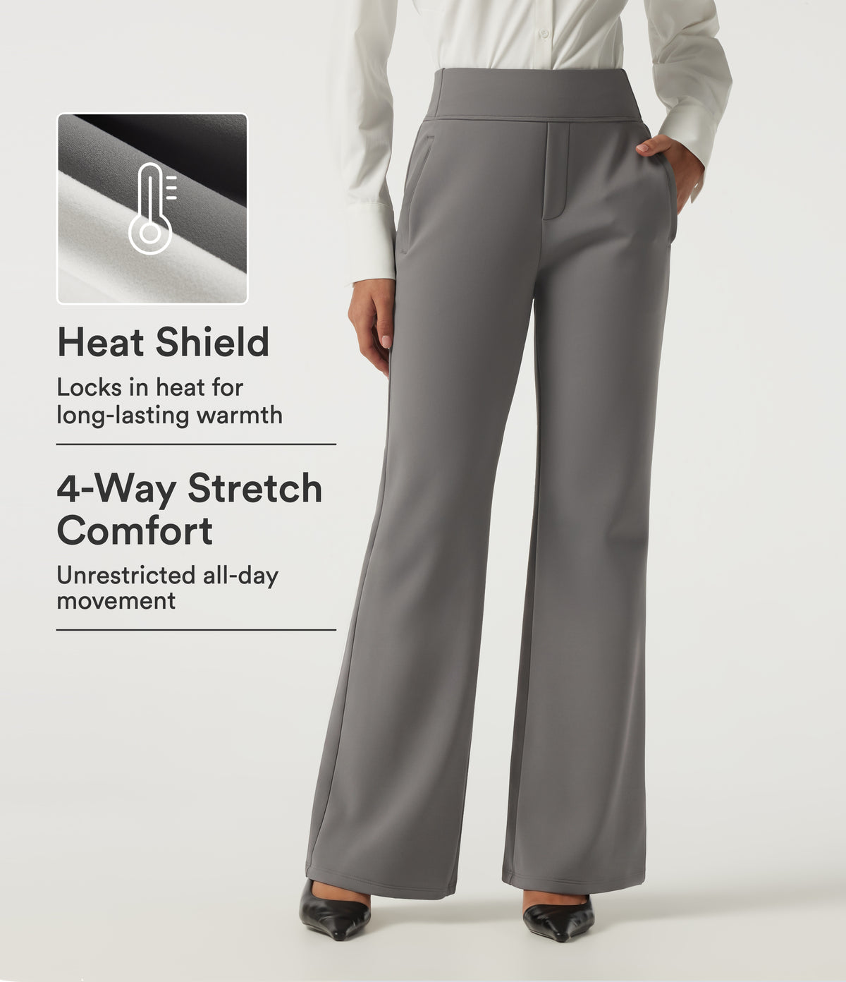High Waisted Flare Fleece Work Trousers with Pockets — Silent Storm — view 1