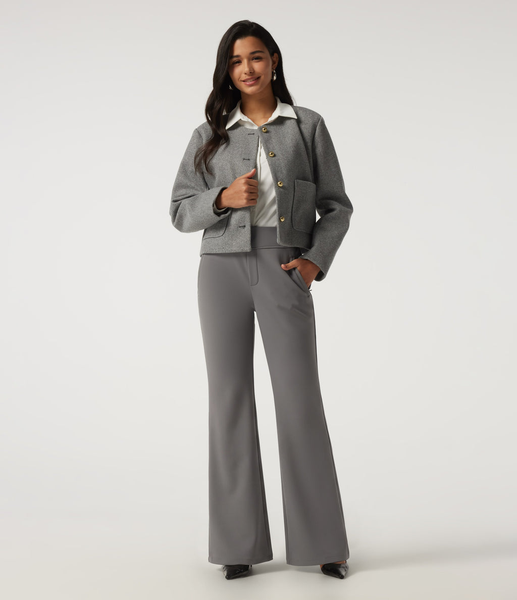 High Waisted Flare Fleece Work Trousers with Pockets — Silent Storm — view 7