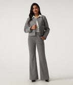 High Waisted Flare Fleece Work Trousers with Pockets — Silent Storm — view 7