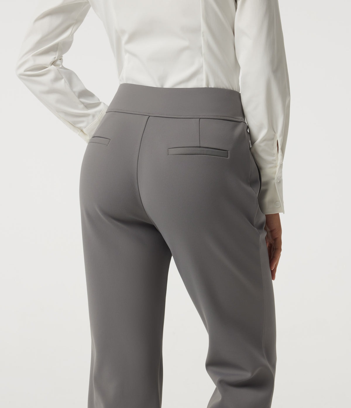 High Waisted Flare Fleece Work Trousers with Pockets — Silent Storm — view 5